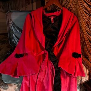 Betsey Johnson Velvet Robe Pink Bow Sleeve Wrap Belted Lounge Jacket Medium